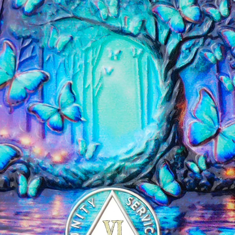 deDecoml Serenity Prayer Recovery Coin Butterfly Tree Design with Unity, Service, and Recovery Triangles Challenge Coin Sobriety Sober Coin NA AA Chips and Medallions (Blue Butterfly Tree, 6 Years) - Image 4